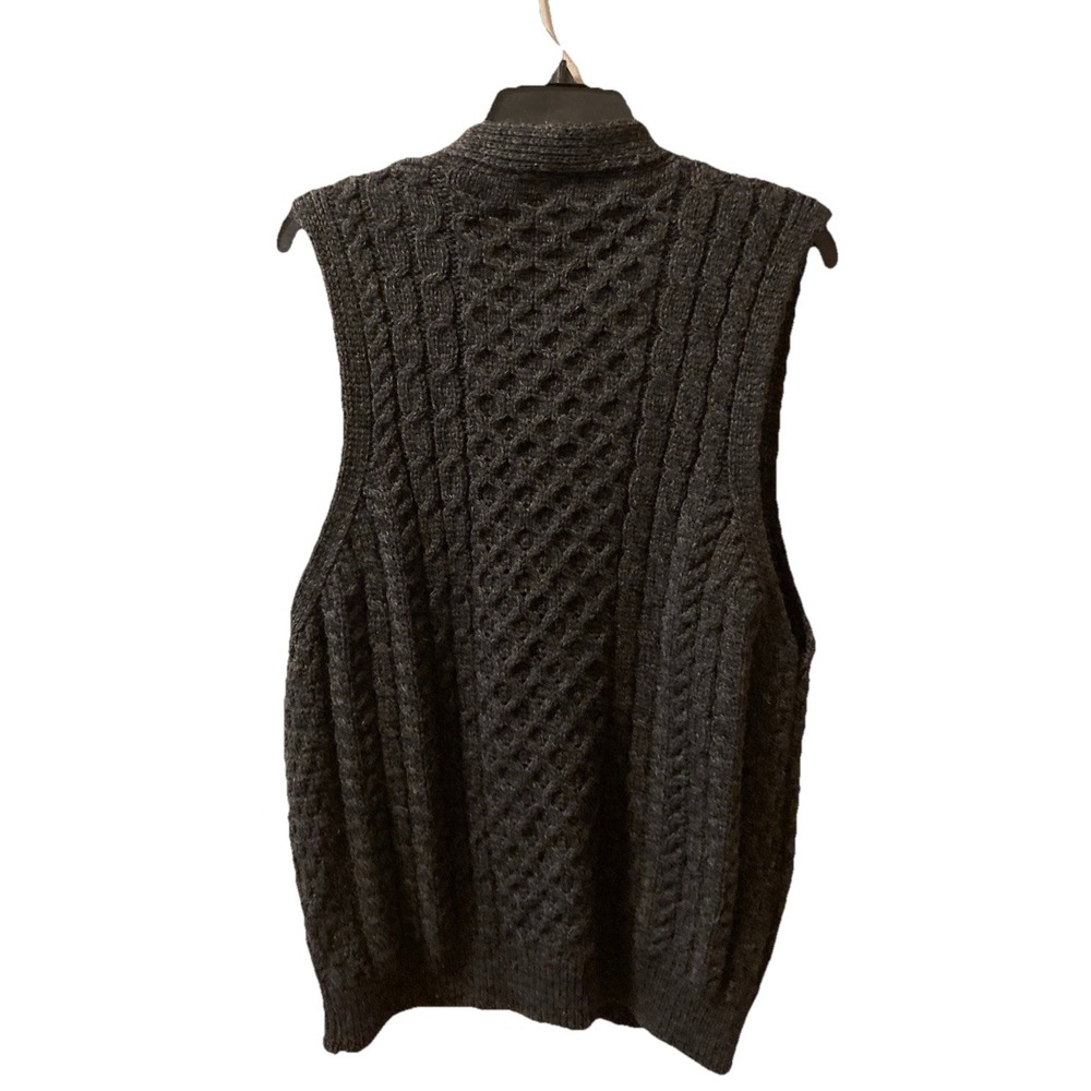 Carraig Donn Irish Sweater Vest Fisherman Cable Knit 100% Wool Gray Large US10 - Picture 6 of 9
